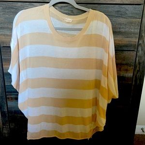 Sheer Cream and White Poncho Style Top